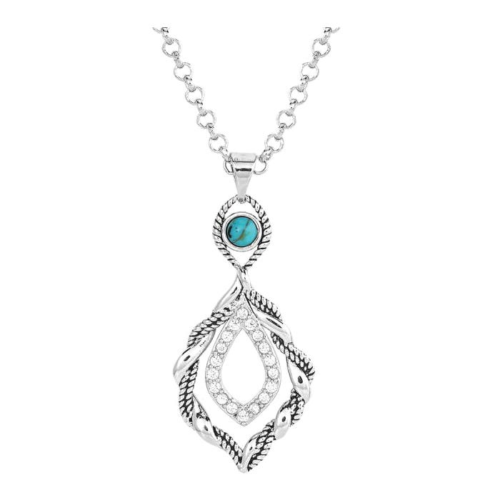 Montana Silversmiths Necklace, Women's, Twisted in Time Crystal, Turquoise, Cubic Zirconia, Clear, Brass