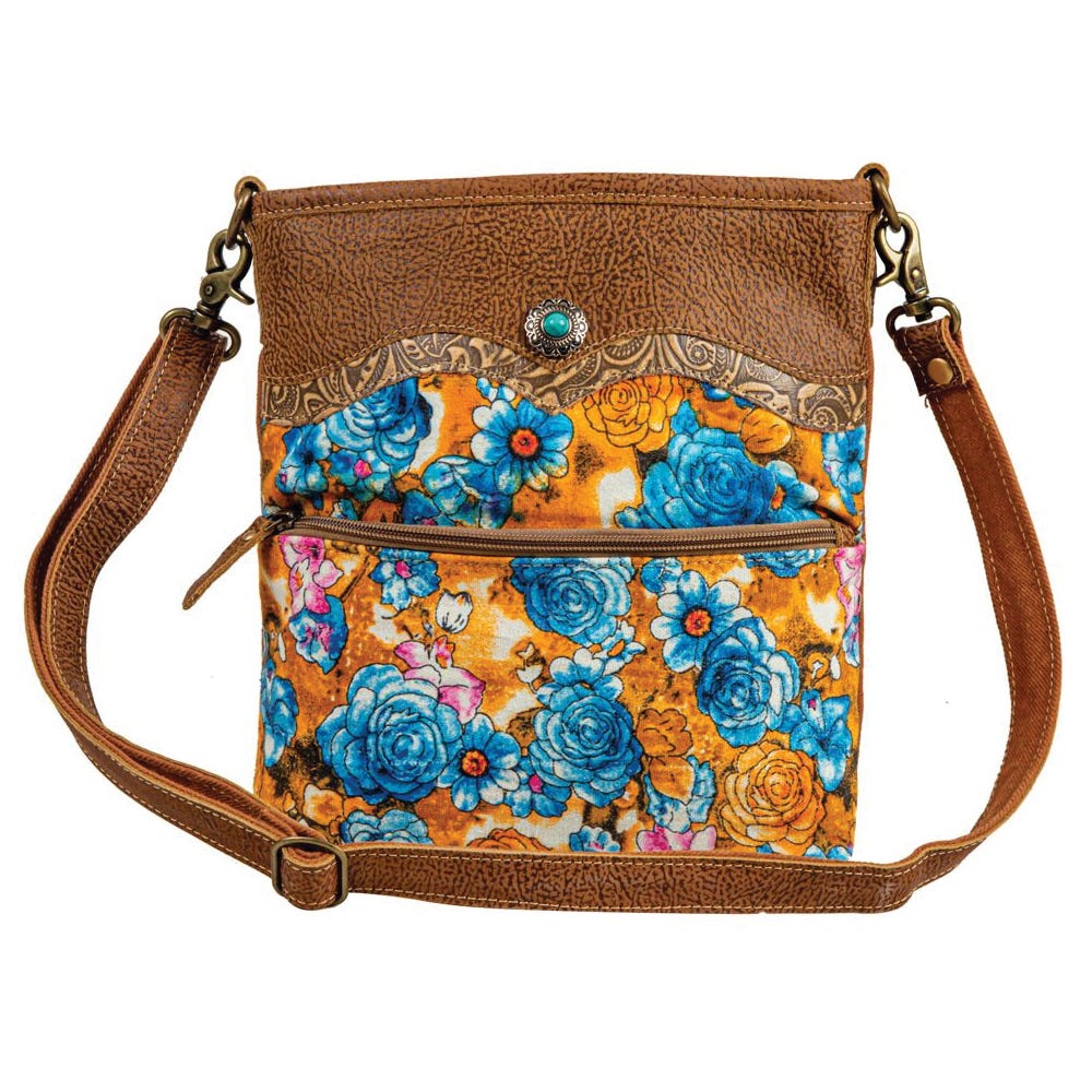Myra Bag Small and Crossbody Bag, Blue Ridge Blooms, Zipper