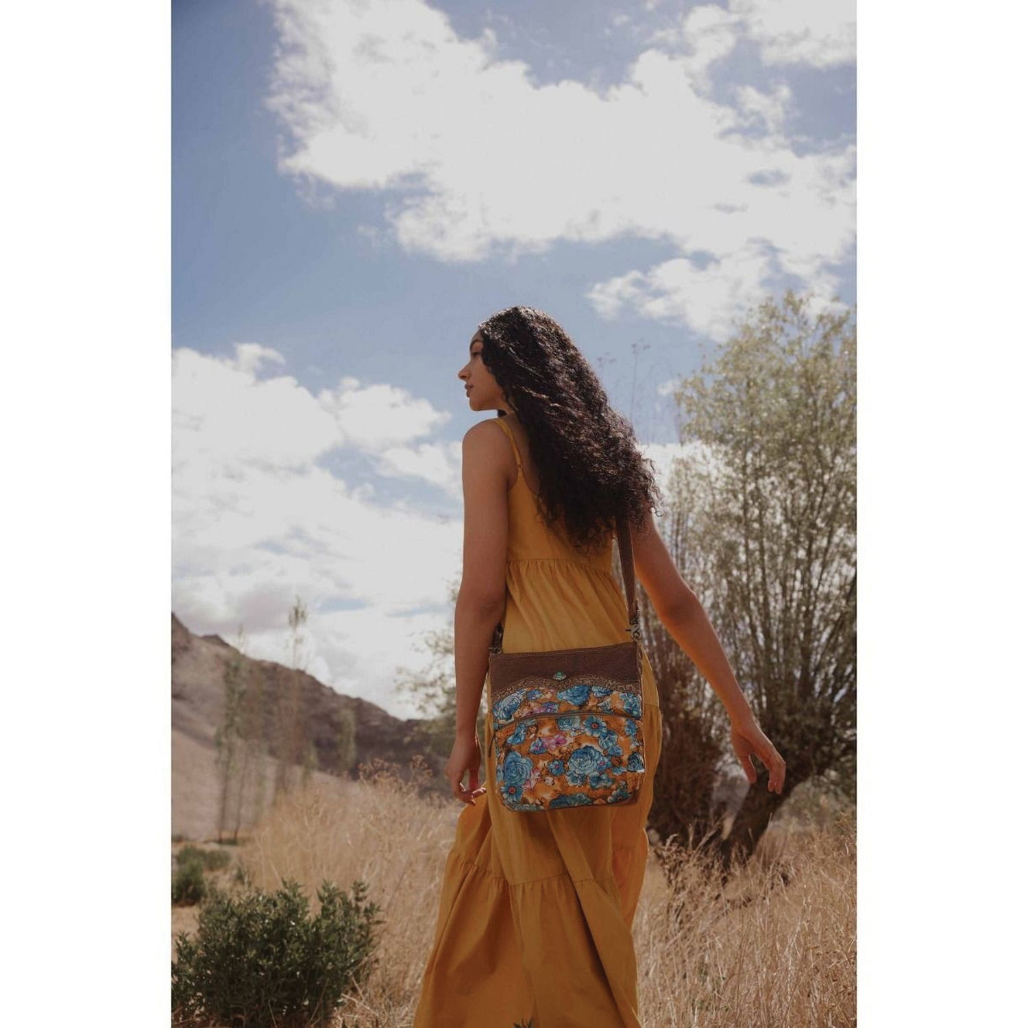 Myra Bag Small and Crossbody Bag, Blue Ridge Blooms, Zipper