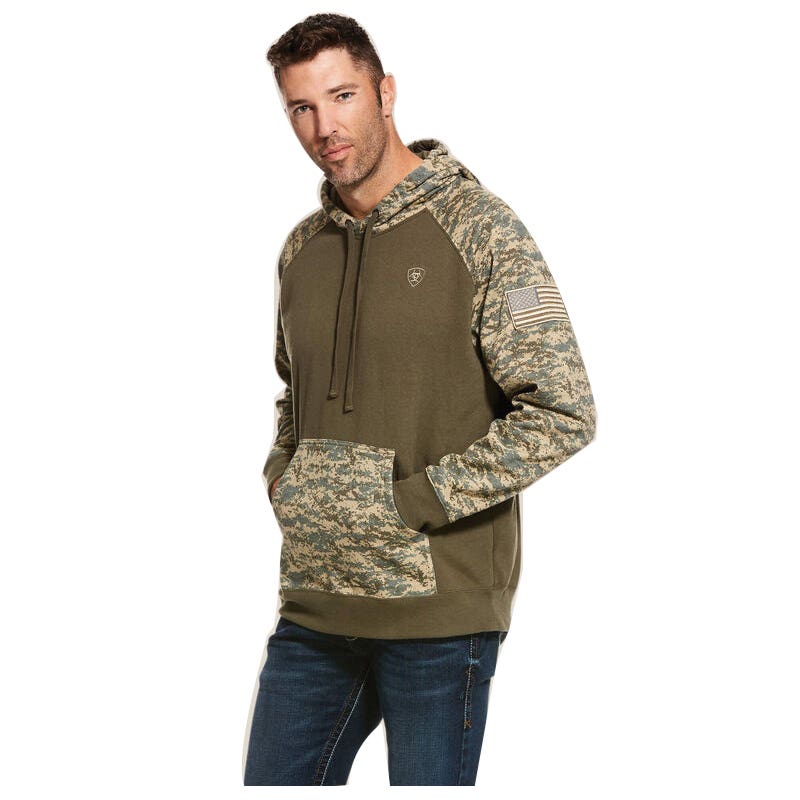 Ariat Men's Patriot Hoodie, 2XL, Soft Peached Fleece, Sage Camo