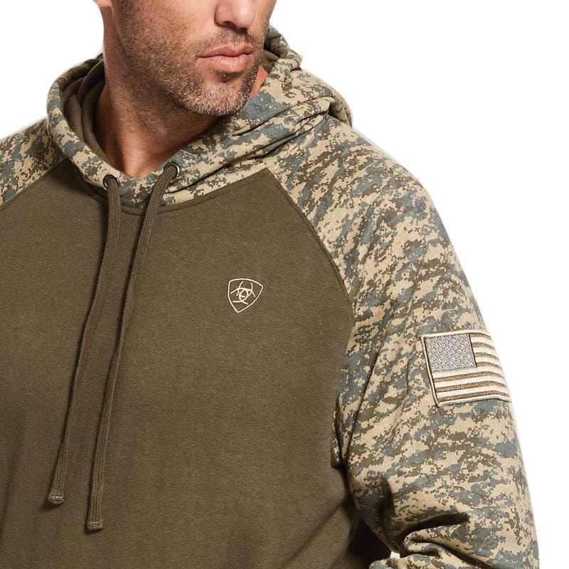 Ariat Men's Patriot Hoodie, 2XL, Soft Peached Fleece, Sage Camo