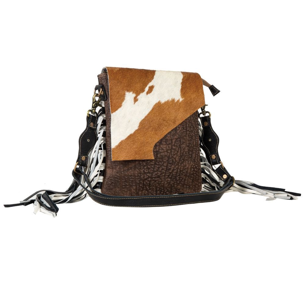 Myra Bag Carry Bag, Stratford Trail Fringed Concealed, Zipper, Brown/Coal Black/White