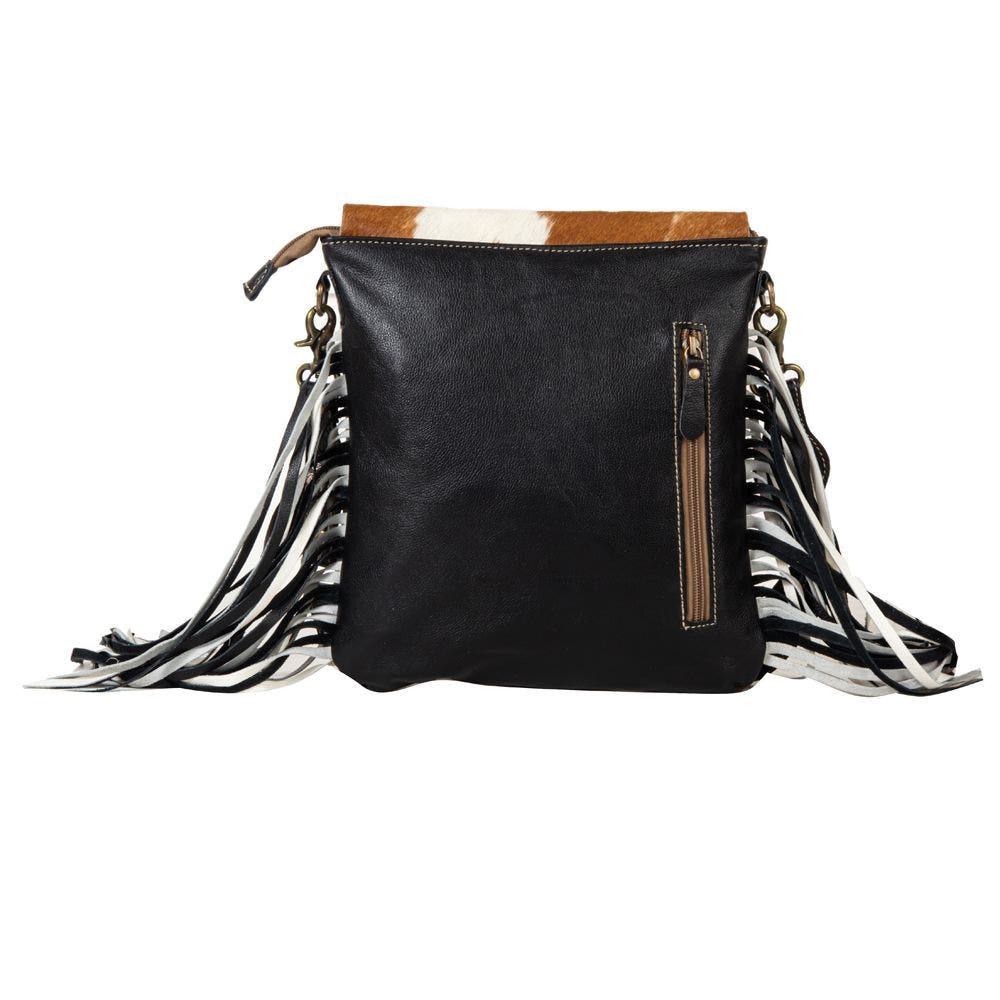 Myra Bag Carry Bag, Stratford Trail Fringed Concealed, Zipper, Brown/Coal Black/White