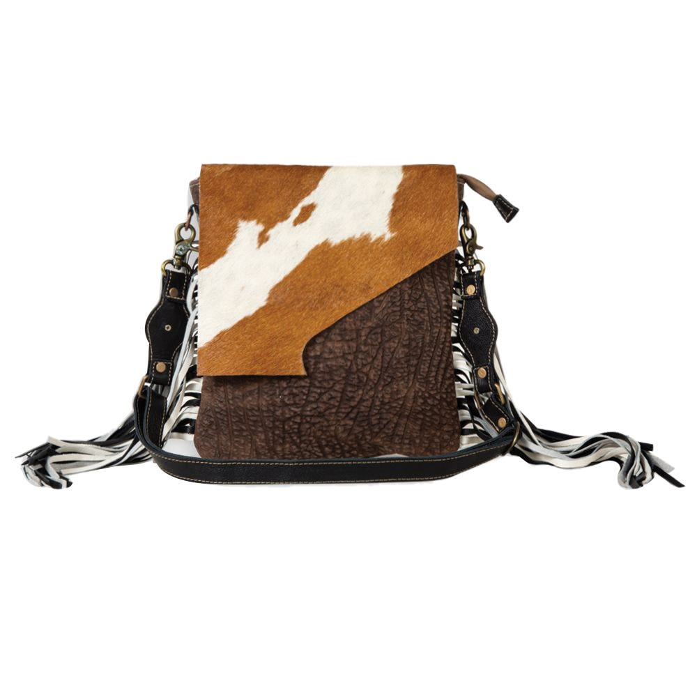 Myra Bag Carry Bag, Stratford Trail Fringed Concealed, Zipper, Brown/Coal Black/White