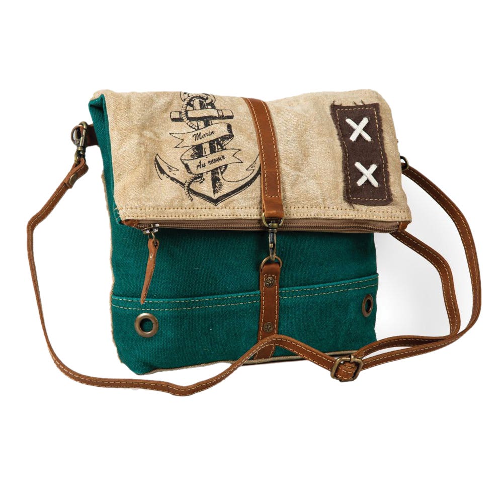 Myra Bag Small and Crossbody Bag, Burlander Patch, Zipper, Teal