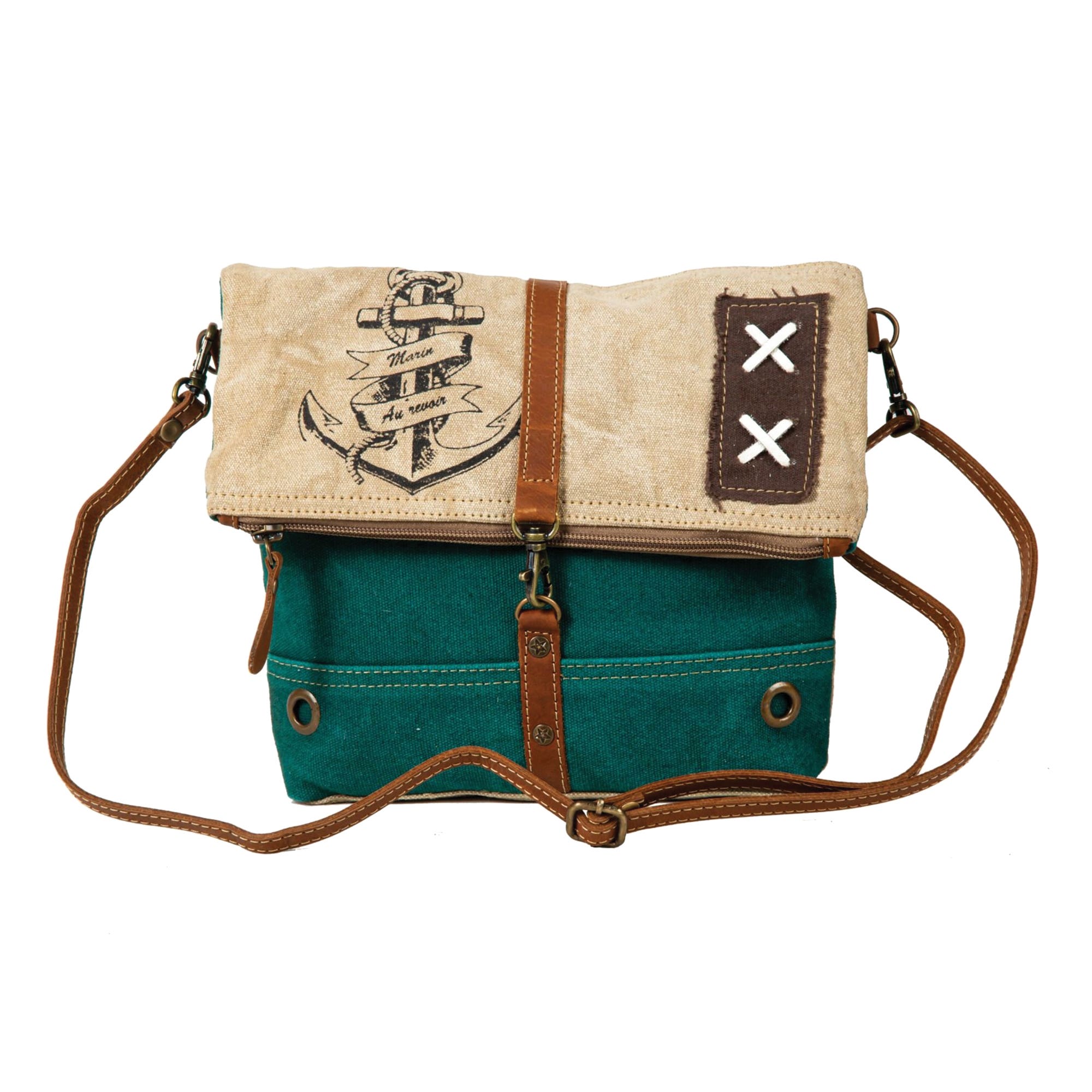 Myra Bag Small and Crossbody Bag, Burlander Patch, Zipper, Teal