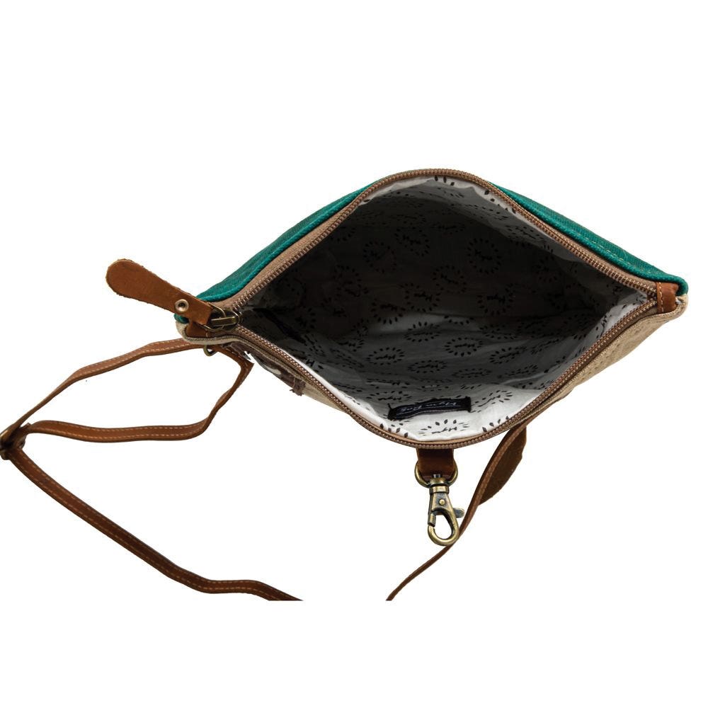 Myra Bag Small and Crossbody Bag, Burlander Patch, Zipper, Teal