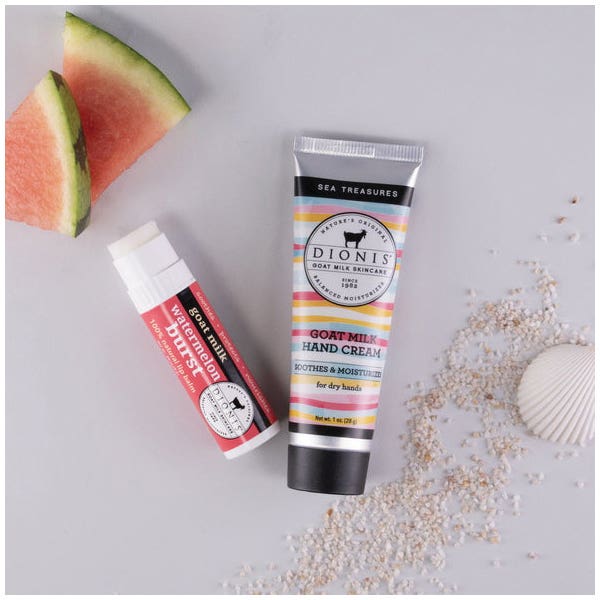 Dionis Goat Milk C33763-2 Sweet Treasures Lip and Hand Set, Sea Treasures, Watermelon, 0.28, 1 oz
