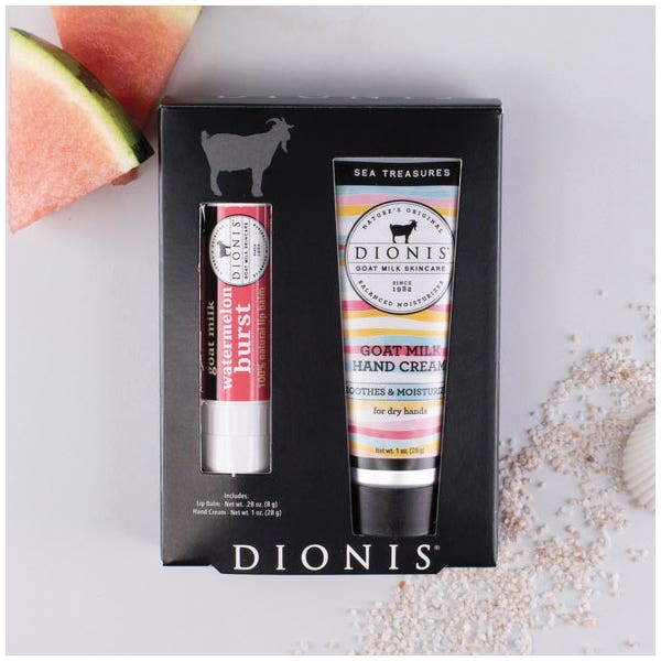Dionis Goat Milk C33763-2 Sweet Treasures Lip and Hand Set, Sea Treasures, Watermelon, 0.28, 1 oz