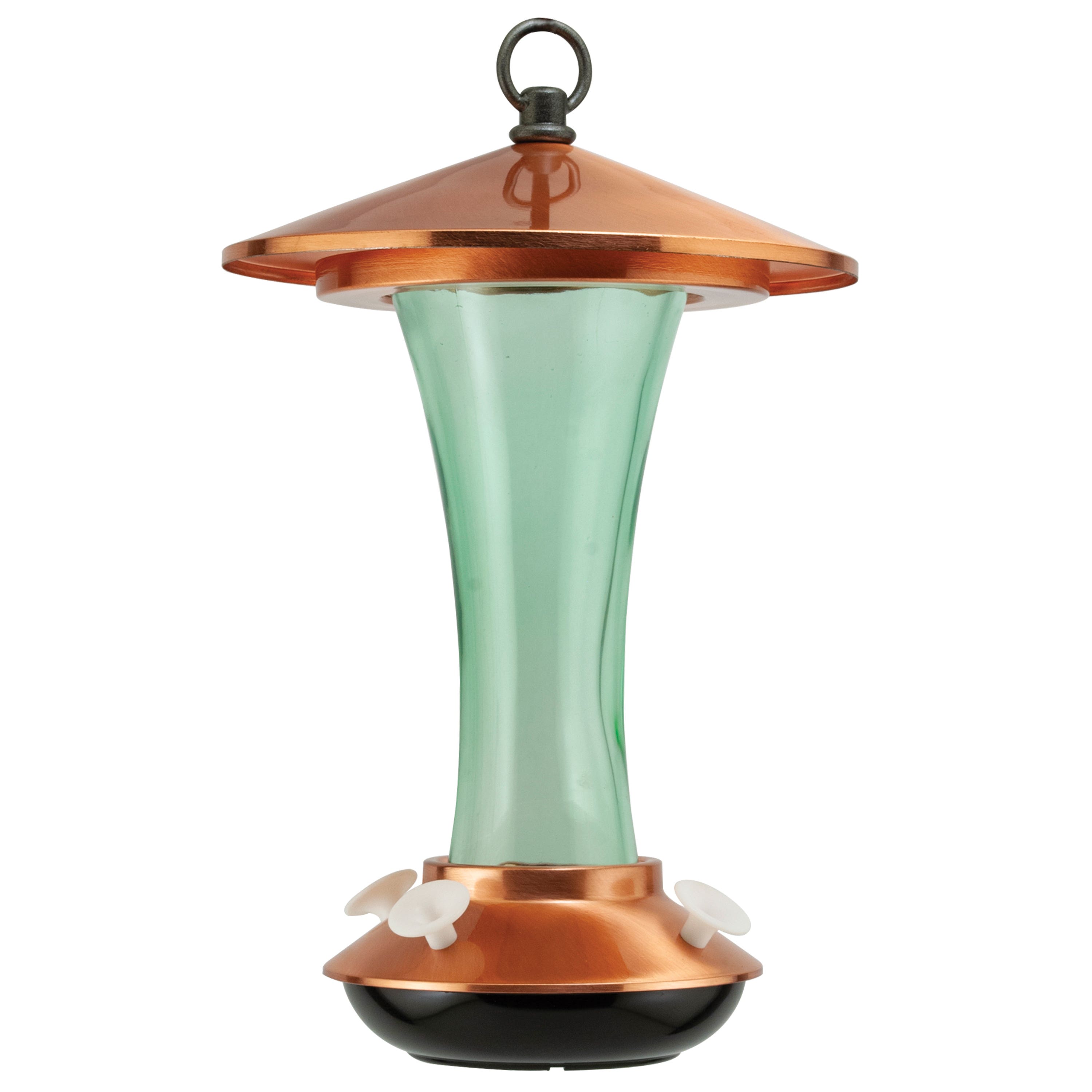 Audubon 24963 Bird Feeder With Ant Moat, Mid Century, 16 oz, Nectar, 4-Port/Perch, Glass/Metal, Green, 12 in H, Hanging