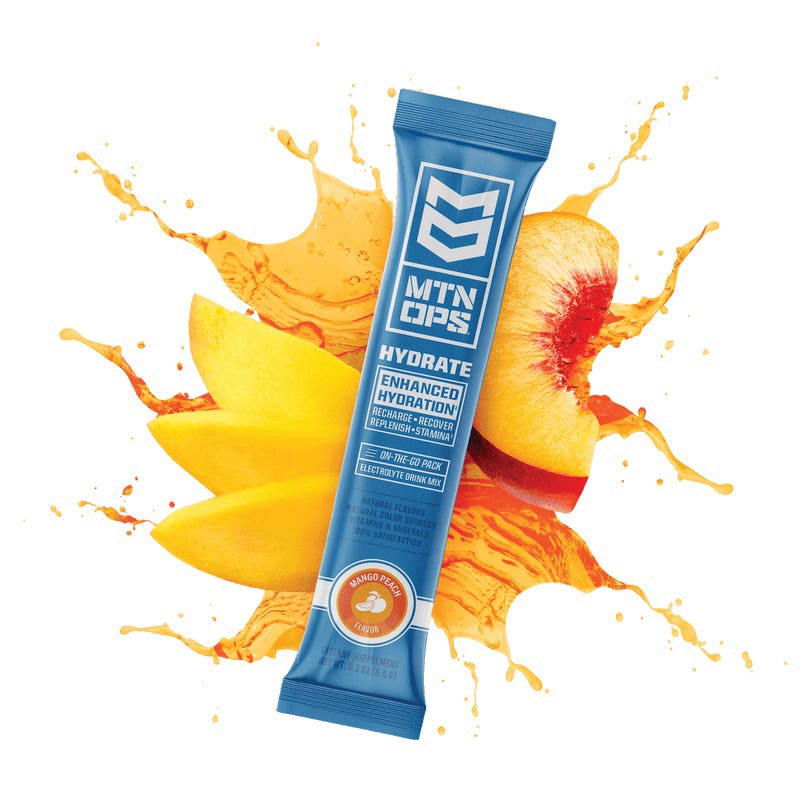MTN OPS HYDRATE Series Drink Mix, Mango Peach, 0.3 oz, Stick Pack