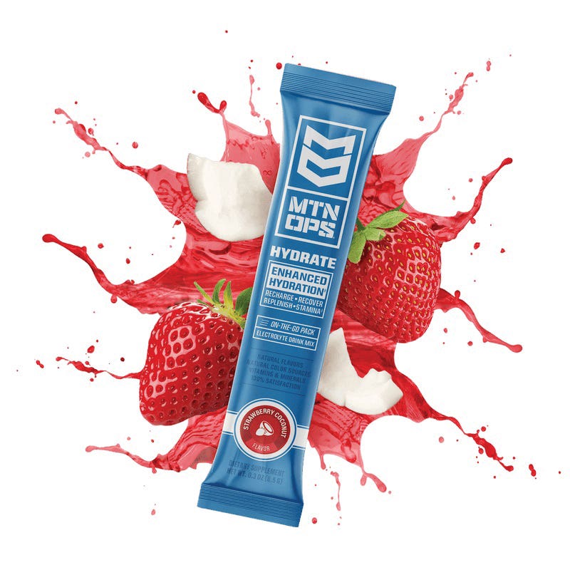 MTN OPS HYDRATE Series Drink Mix, Strawberry Coconut, 0.3 oz, Stick Pack