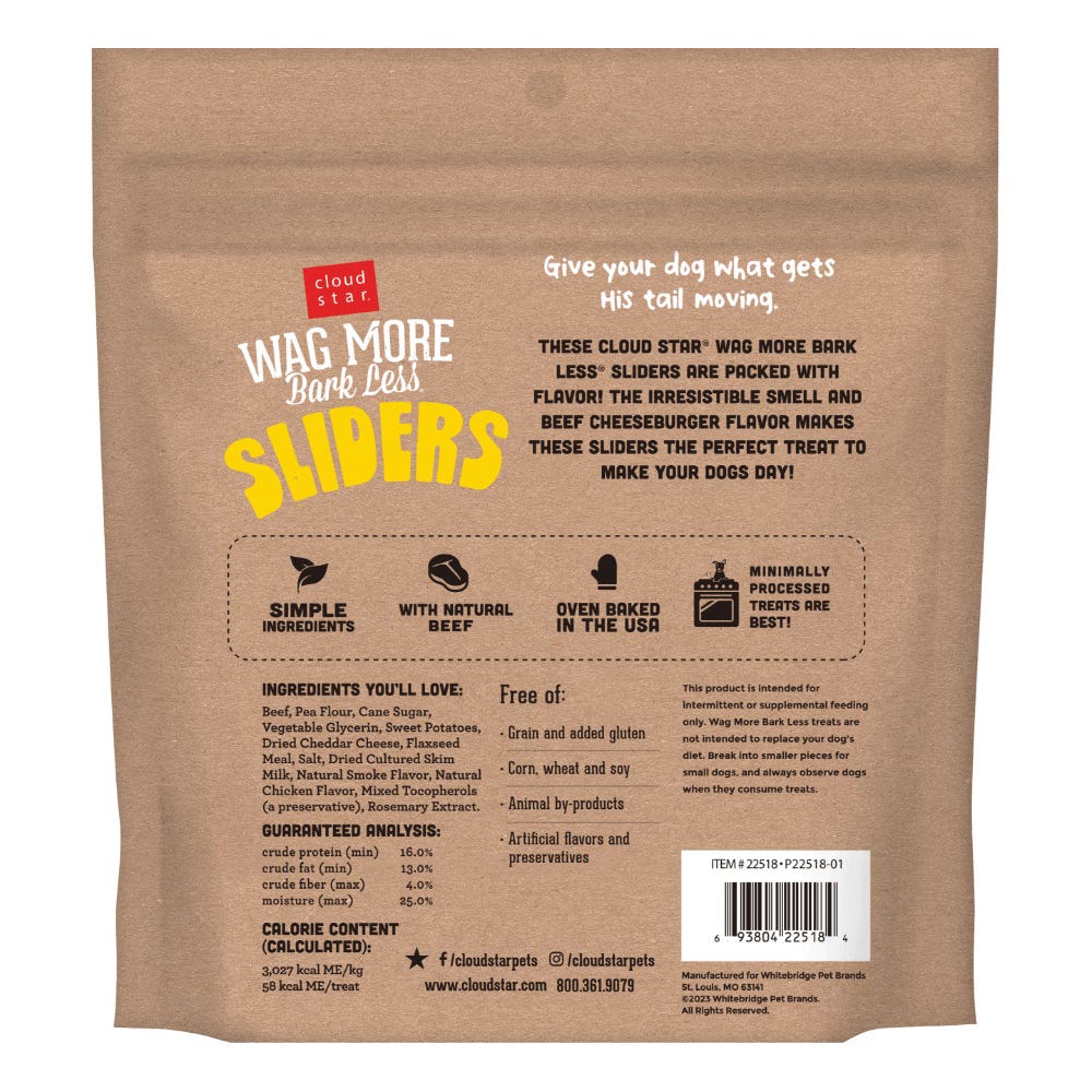 cloud star Wag More Bark Less Series Dog Treat, Chew, Beef Cheeseburger, 8 oz