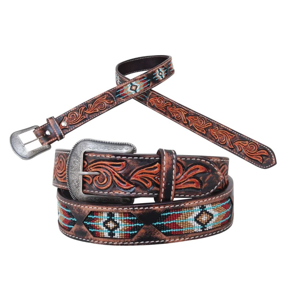 Circle Y Belt, Antique Silver Buckle, Leather, Baby Blue/Black/Red/Tan/Vintage - 908573
