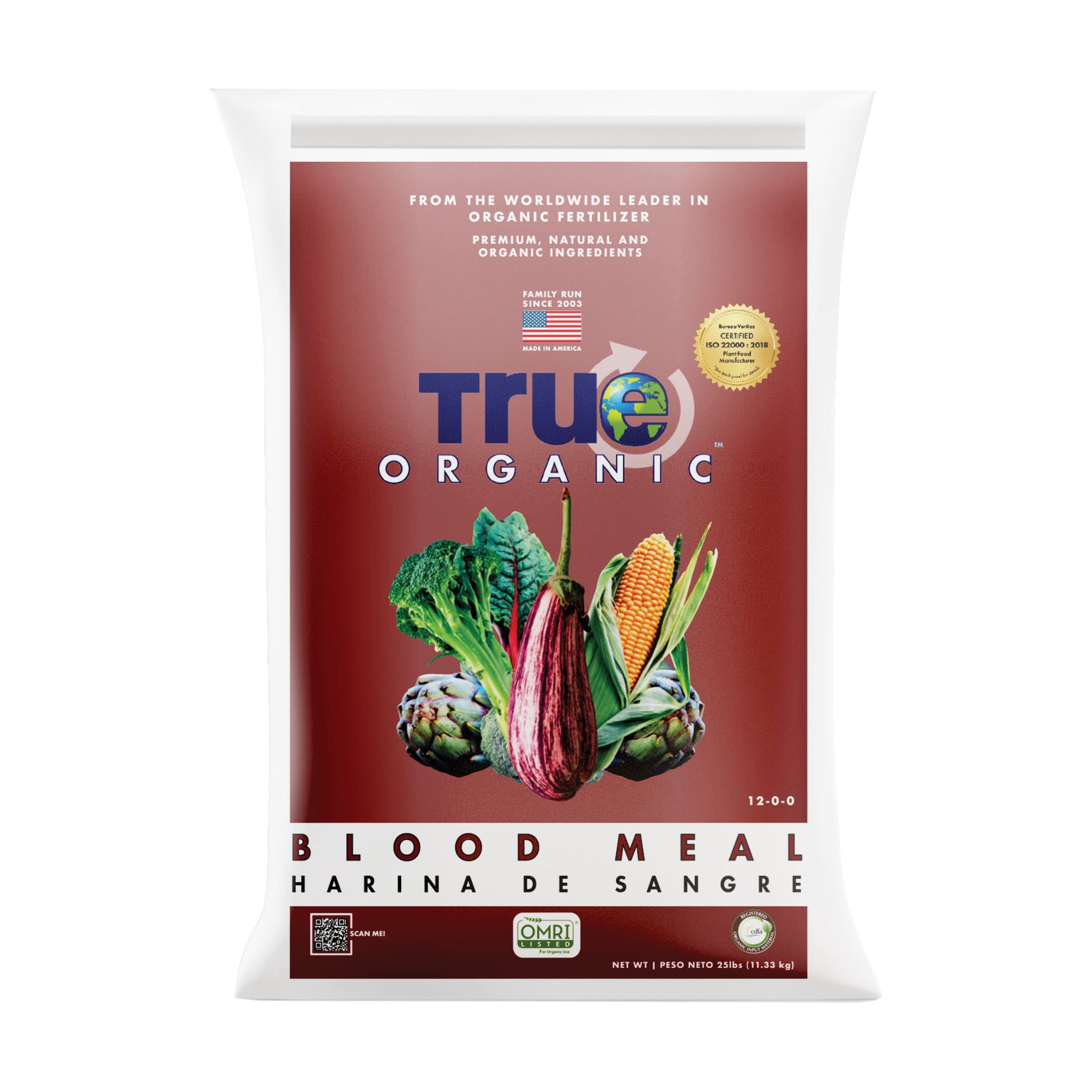 True Organic Blood Meal, Granular, 12-0-0 N-P-K Ratio, 25 lb Bag