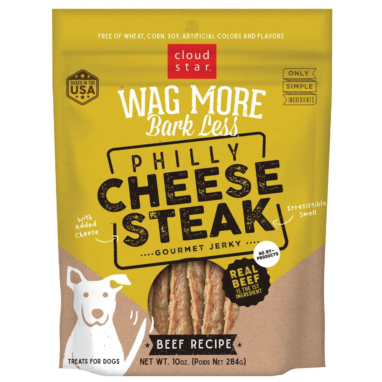 cloud star Wag More Bark Less Series Dog Treat, Philly Cheesesteak Beef, 10 oz