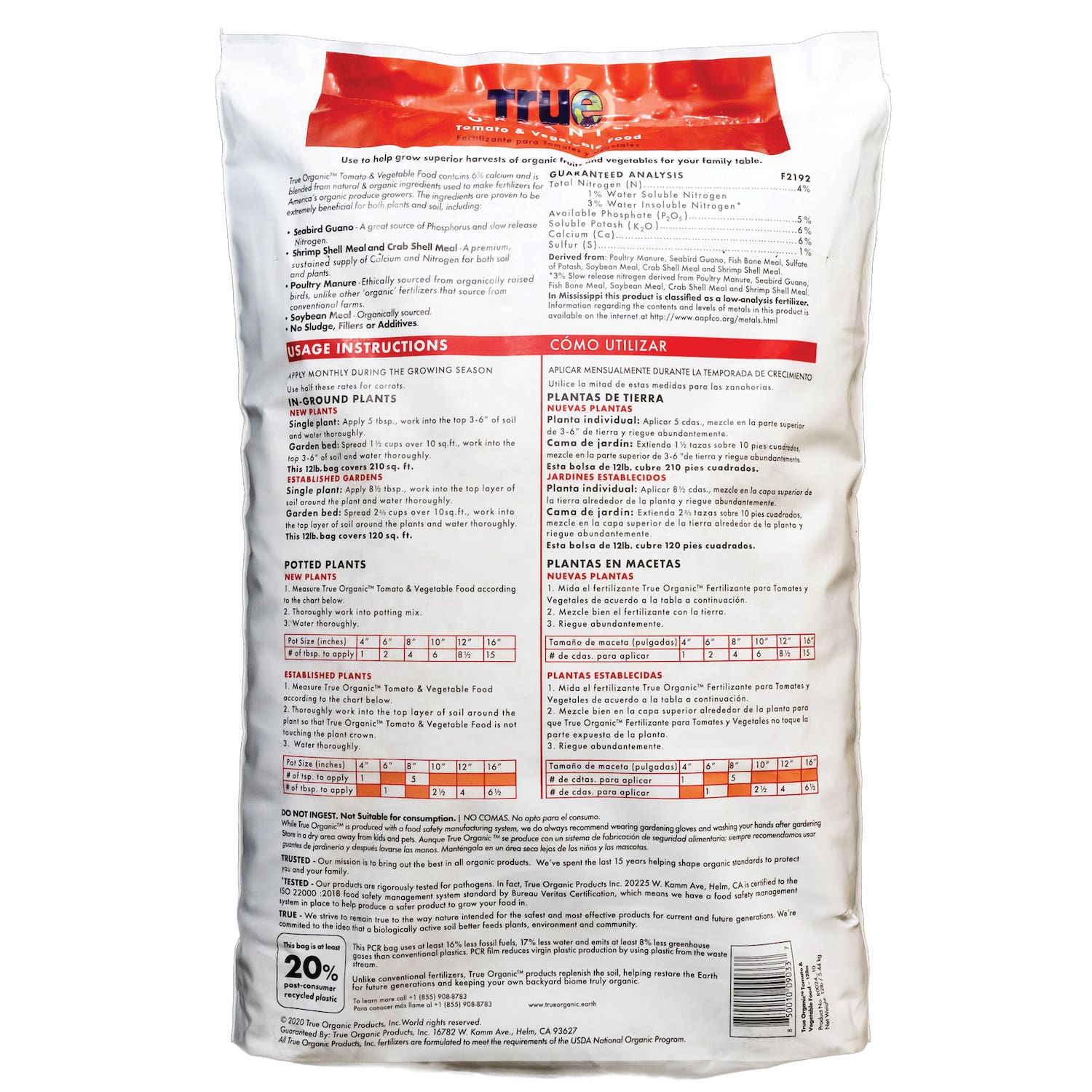 True Organic Tomato and Vegetable Food, Granular, 25 lb Bag