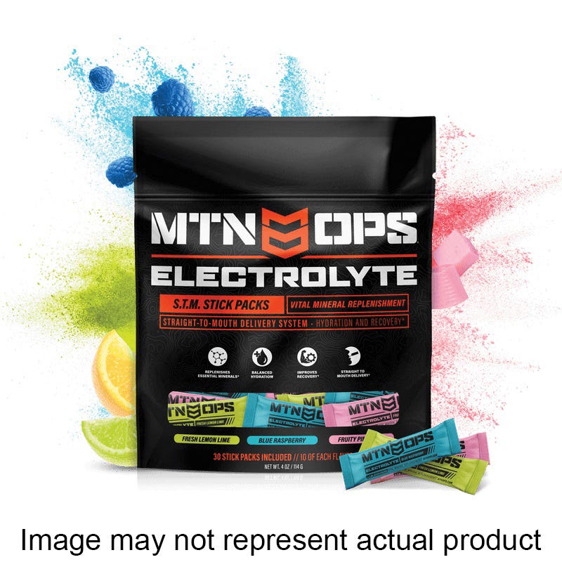 MTN OPS ELECTROLYTES STM Series Drink Mix, Blue Raspberry, Fresh Lemon Lime, Fruity Pink Burst, 4 g