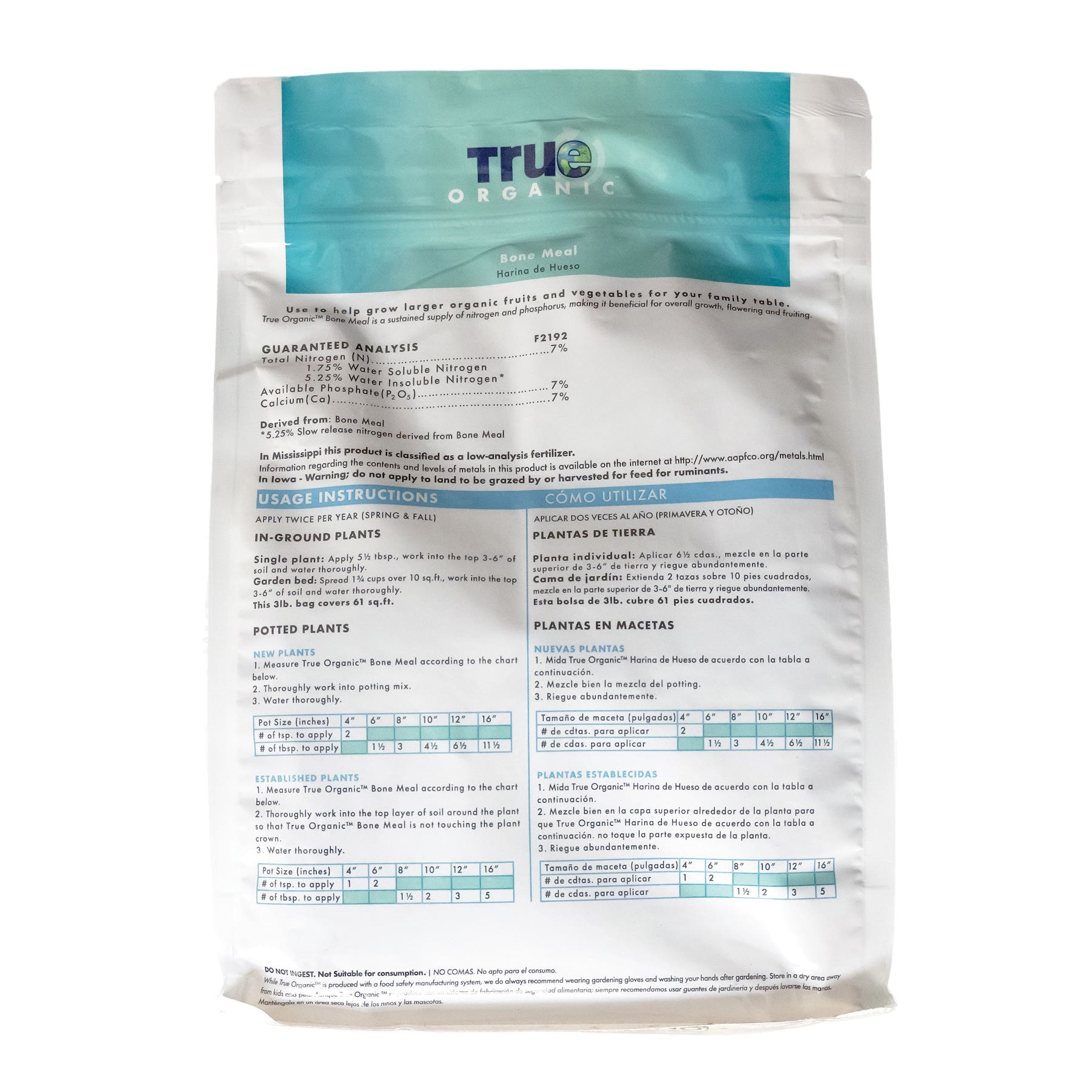 True Organic Bone Meal, Granular, 7-7-0 N-P-K Ratio, 25 lb Bag