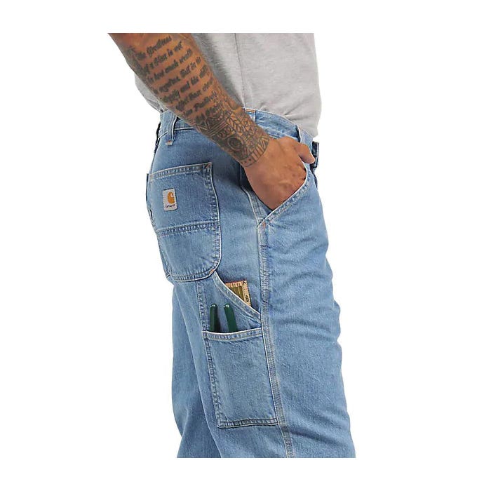 Carhartt Utility Jeans, 30 in W, 32 in L, Canal, Loose, Straight Fit