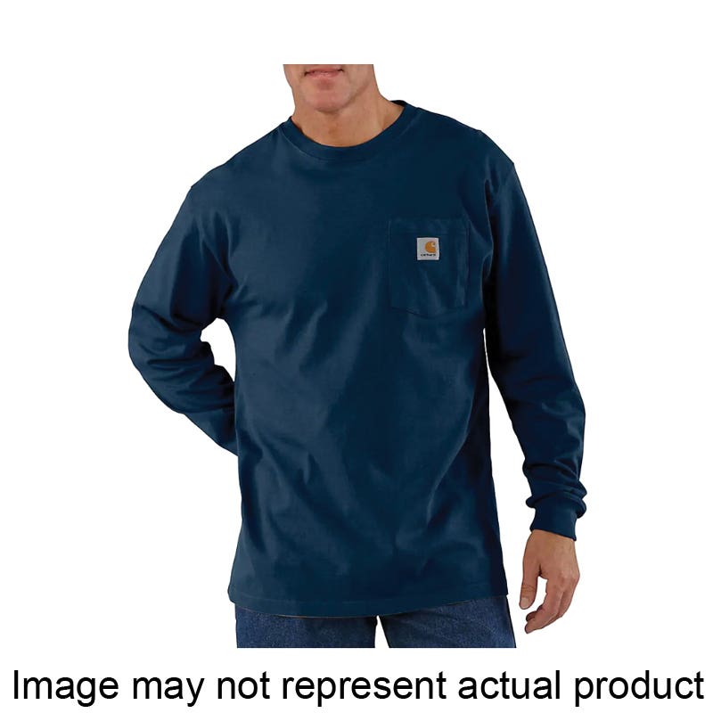Carhartt T-Shirt, XL, Regular, Cotton, Thundercloud, Solid, Crew Neck, Rib-Knit, Long Sleeve, Loose Fit