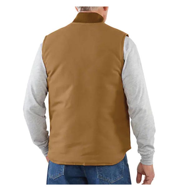 Carhartt Insulated Vest, XL, Tall, Cotton, Brown, Ribbed, Zipper