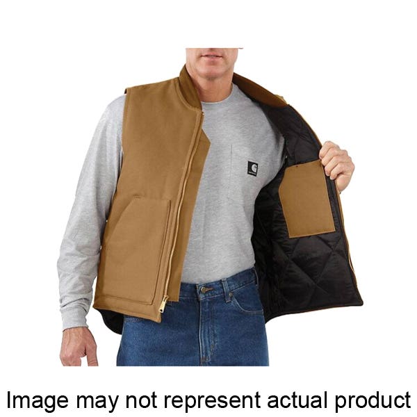 Carhartt Insulated Vest, XL, Tall, Cotton, Black, Ribbed, Zipper
