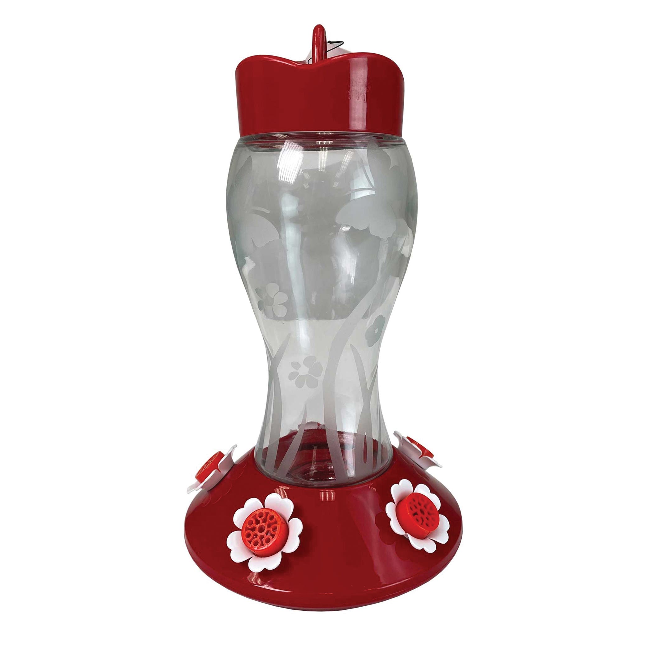 Heath Bird Feeder, Dainty Daisies Etched, 28 lb, Nectar, 5-Port/Perch, Glass, 11-1/4 in H