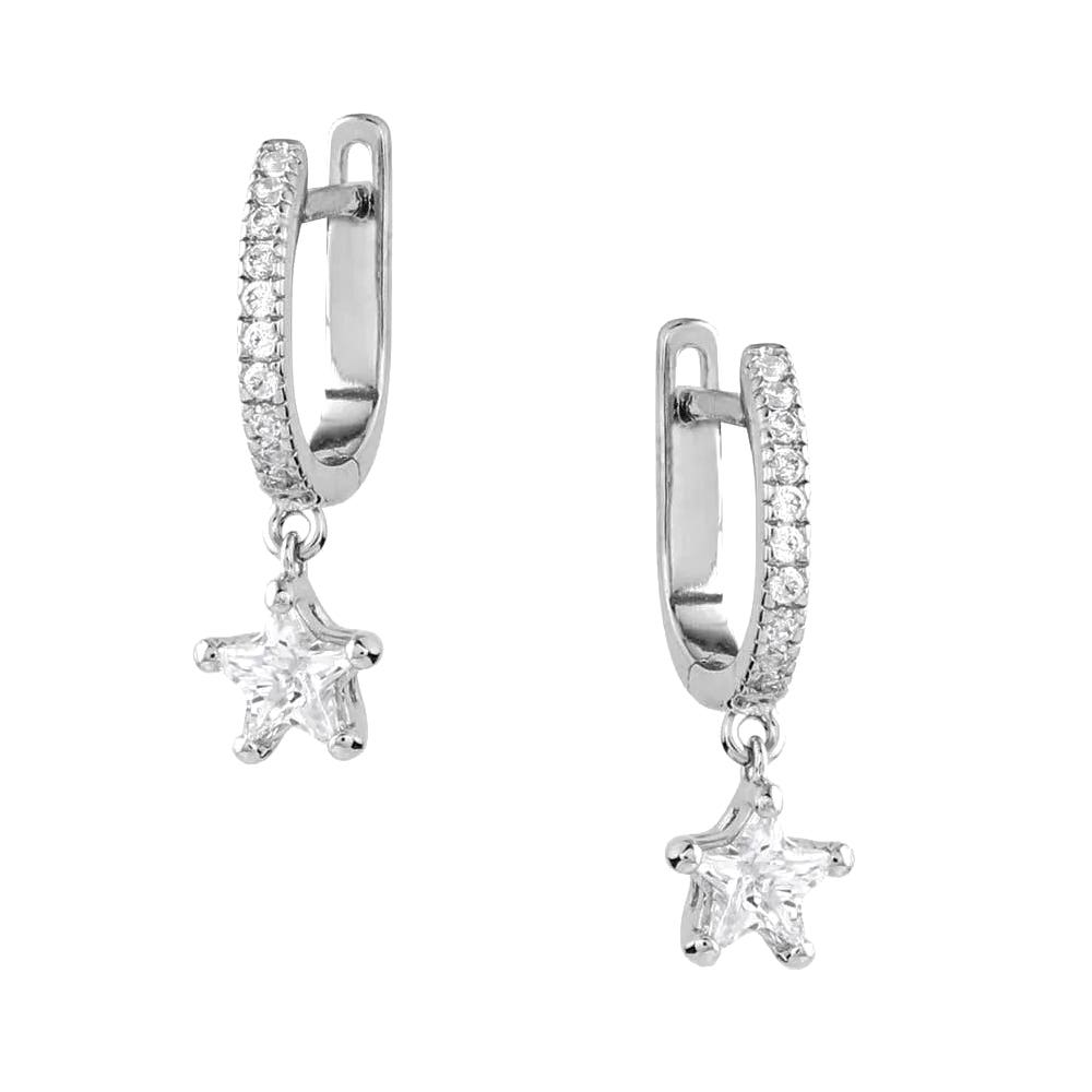 Montana Silversmiths Earrings, Catch a Falling Star, Cubic Zirconia Crystal, Clear, Brass/Stainless Steel