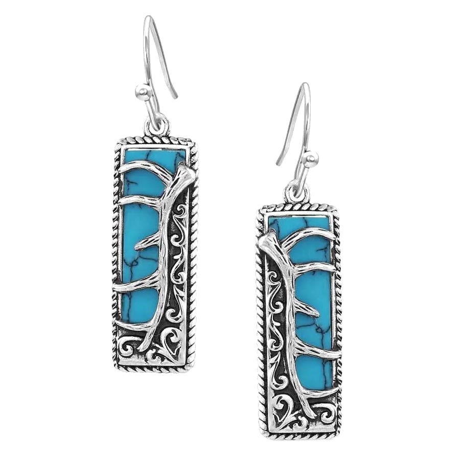 Montana Silversmiths Earrings, Elk Horn, Stone, Turquoise, Silver