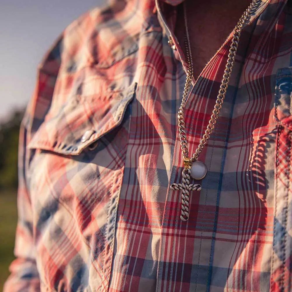 Montana Silversmiths Necklace, Men's, One-Size, Braided Cross, White Metal Alloy
