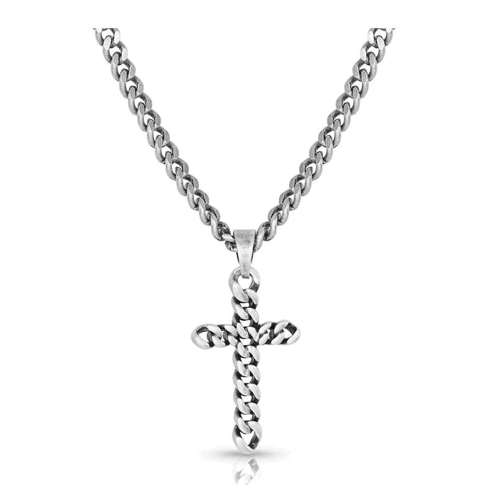 Montana Silversmiths Necklace, Men's, One-Size, Braided Cross, White Metal Alloy