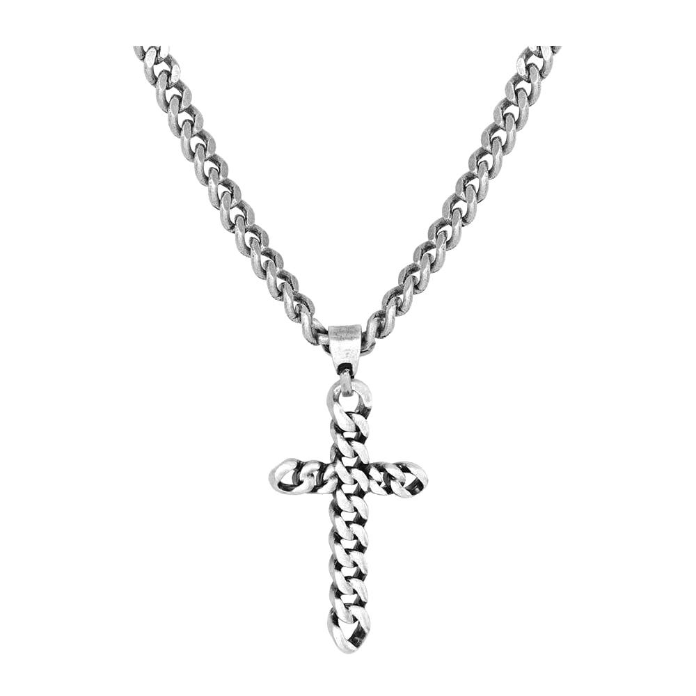 Montana Silversmiths Necklace, Men's, One-Size, Braided Cross, White Metal Alloy