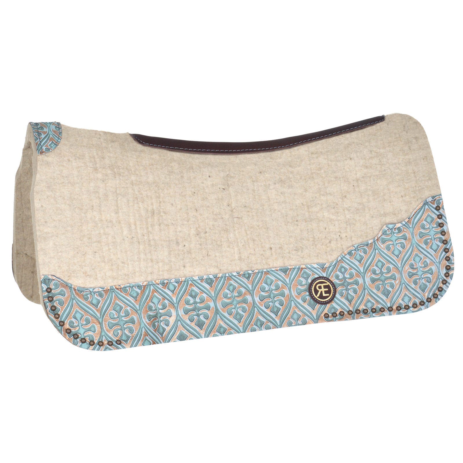 Reinsman Apex Premium Series Full Saddle Pad, 3/4 in Thick, Leather/Wool, Bone Wool/Moonlight Jade