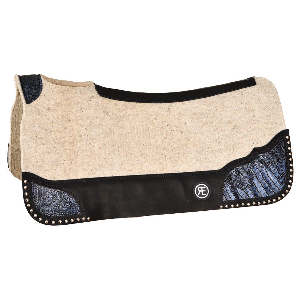 Reinsman Apex Premium Series Inlaid Saddle Pad, 3/4 in Thick, Leather/Wool, Bone Wool/Navy Butch Cassidy