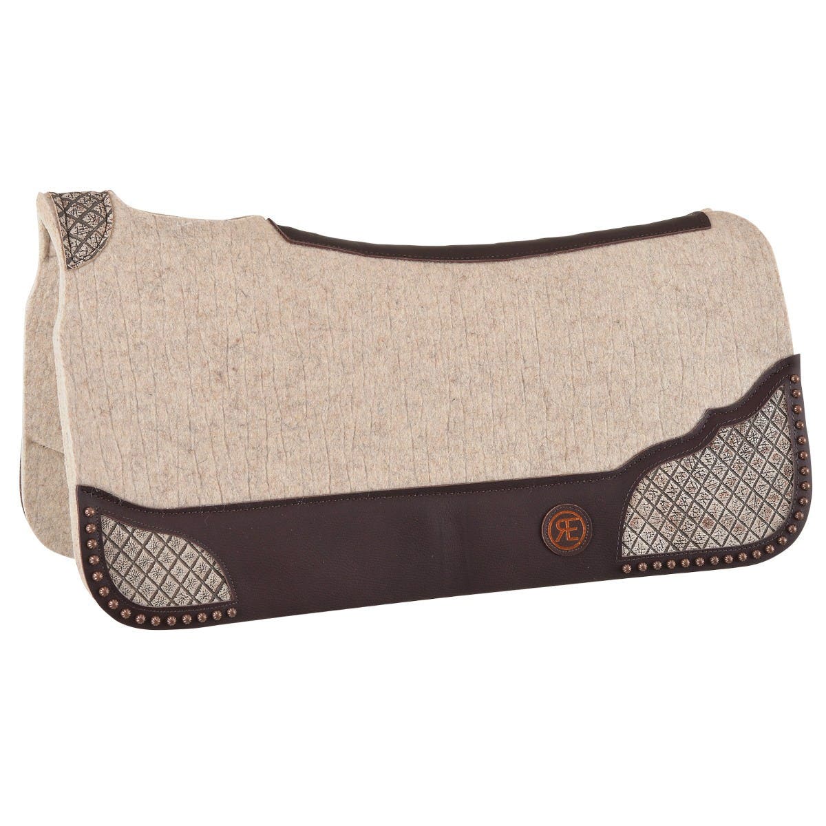 Reinsman Apex Premium Series Inlaid Saddle Pad, 3/4 in Thick, Leather/Wool, Bone Wool/Quilted Chestnut