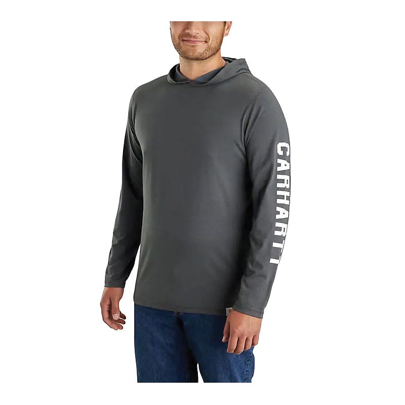 Carhartt T-Shirt, 2XL, Regular, Cotton/Polyester, Carbon Heather, Carhartt Graphic Logo, Hooded