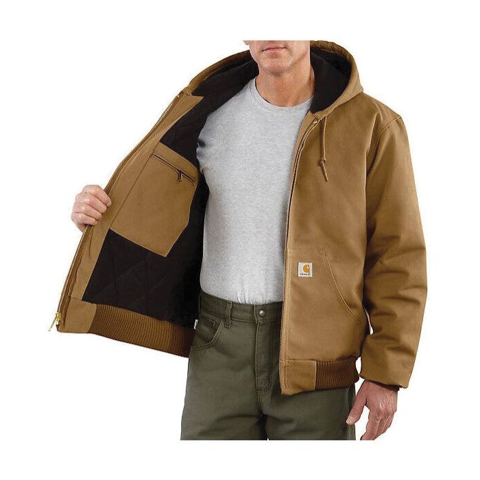 Carhartt Jacket, 2XL, Cotton Duck, Black, Hooded, Zipper, Tall