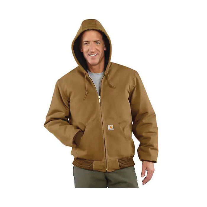 Carhartt Jacket, 2XL, Cotton Duck, Black, Hooded, Zipper, Tall