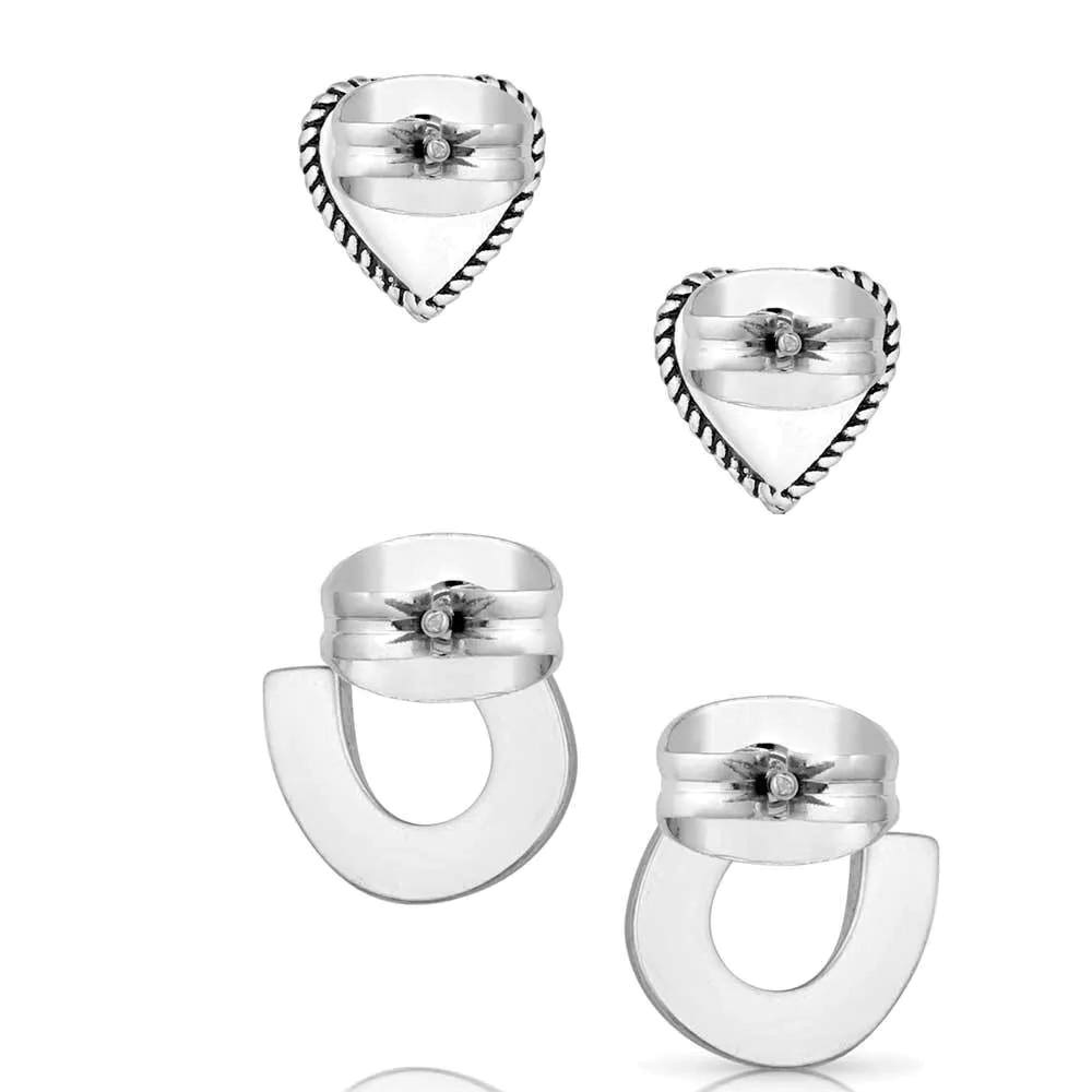 Montana Silversmiths Turquoise Heart and Horseshoe Earring Set, Turquoise, Brass/Stainless Steel