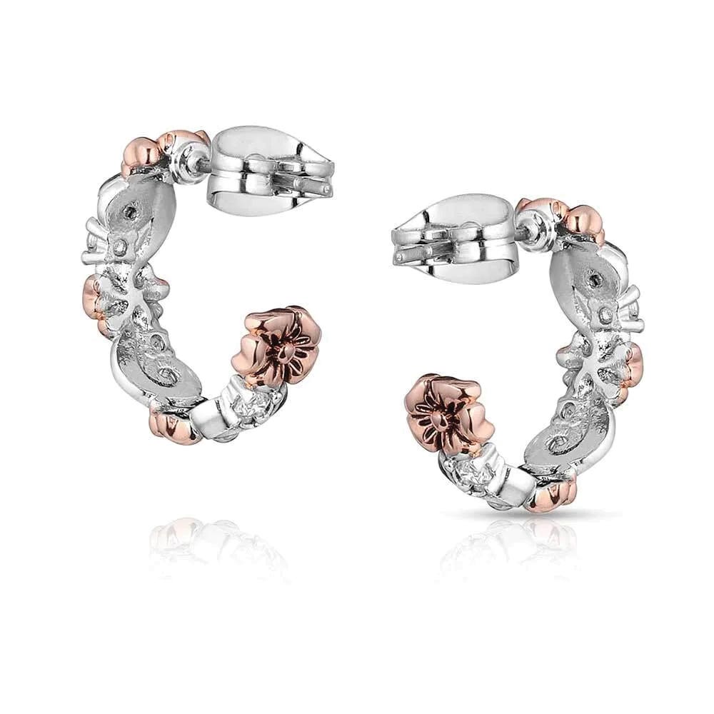 Montana Silversmiths Wildflower Elegance Hoop Earrings, Zirconia, Clear, Brass/Stainless Steel