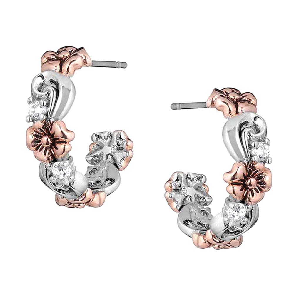 Montana Silversmiths Wildflower Elegance Hoop Earrings, Zirconia, Clear, Brass/Stainless Steel