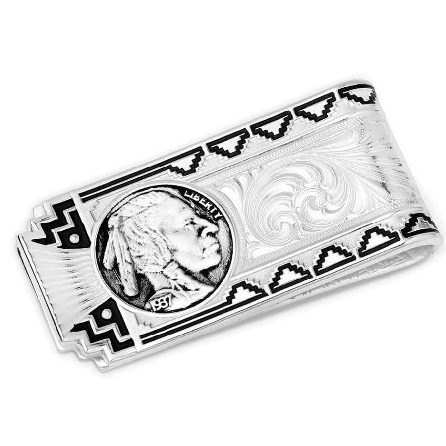 Montana Silversmiths Money Clip, Buffalo Nickel Southwestern, Silver/Yellow Gold