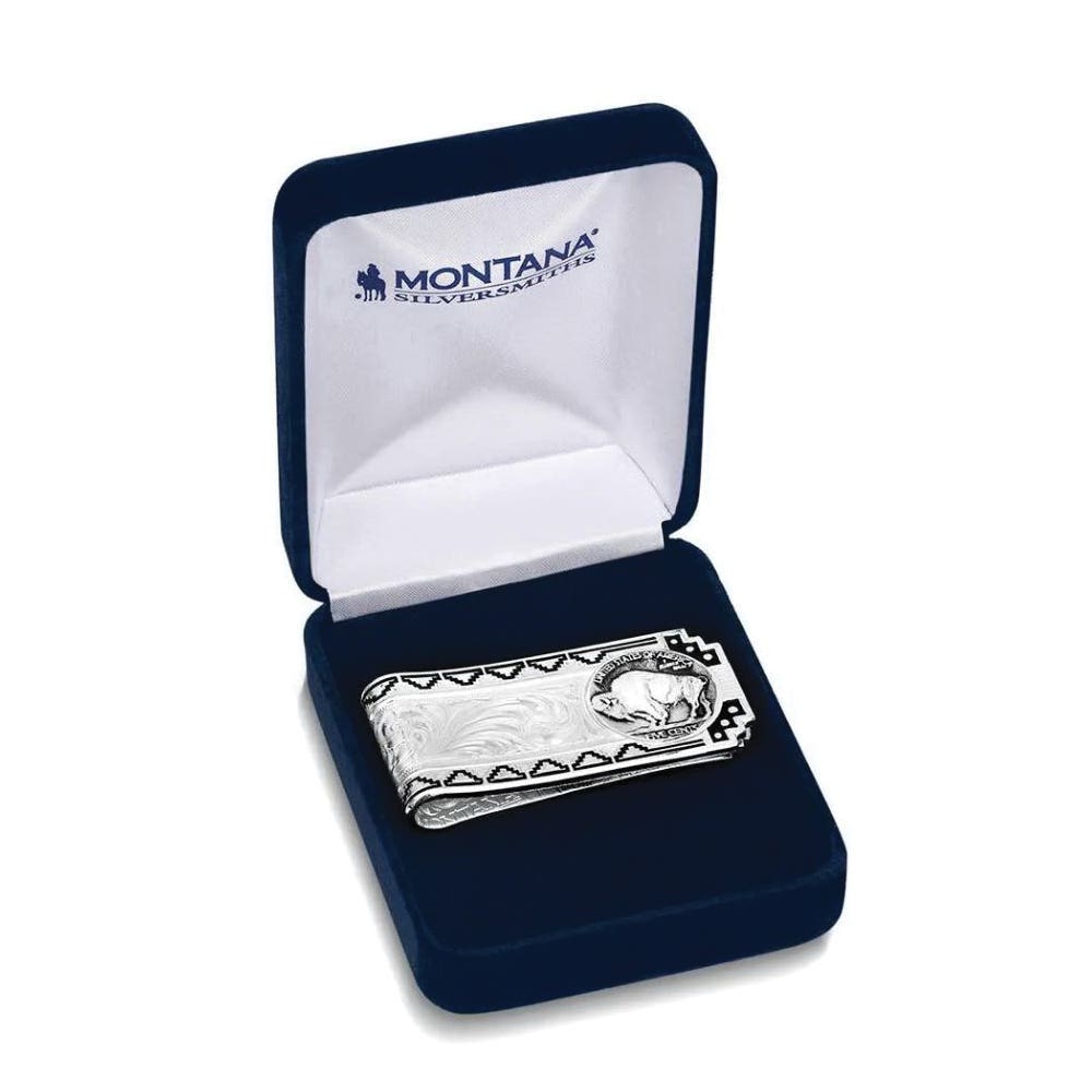 Montana Silversmiths Money Clip, Buffalo Nickel Southwestern, Silver/Yellow Gold
