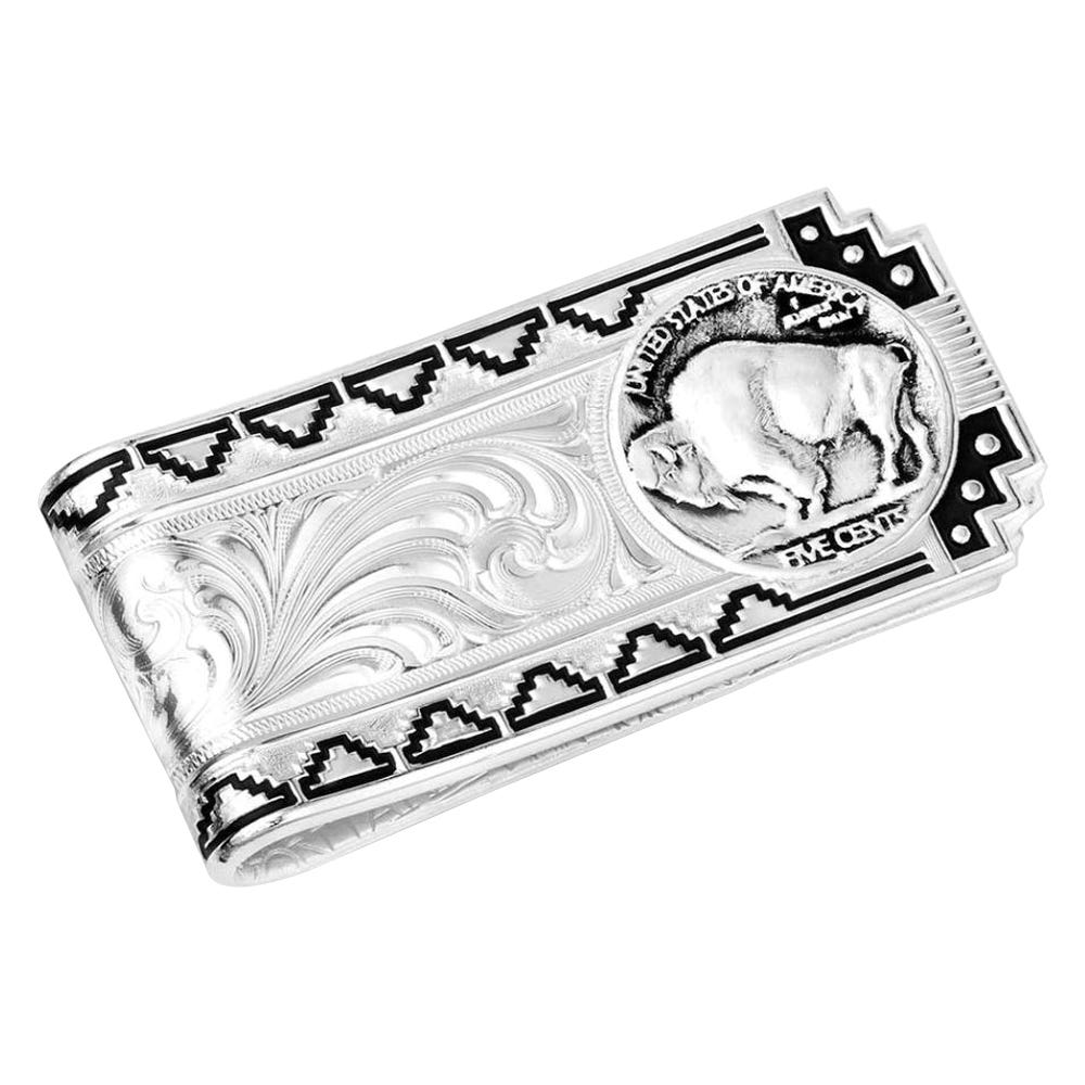 Montana Silversmiths Money Clip, Buffalo Nickel Southwestern, Silver/Yellow Gold