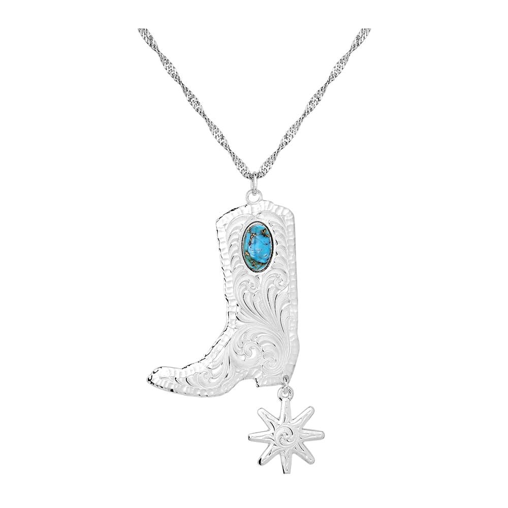Montana Silversmiths Chiseled Boots and Spurs Turquoise Necklace, Turquoise, Brass
