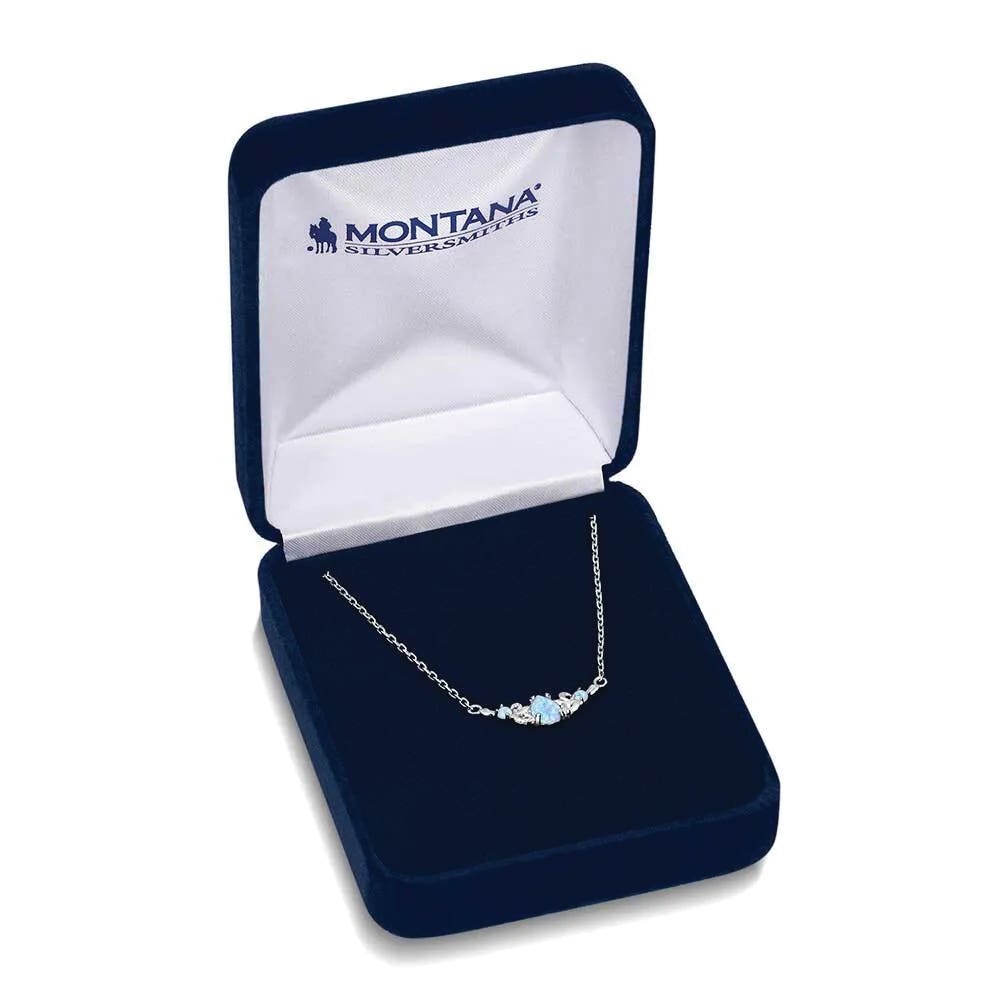 Montana Silversmiths Refined Grace Crystal Necklace, Opal Stone, Zirconia, Blue/Clear, Brass