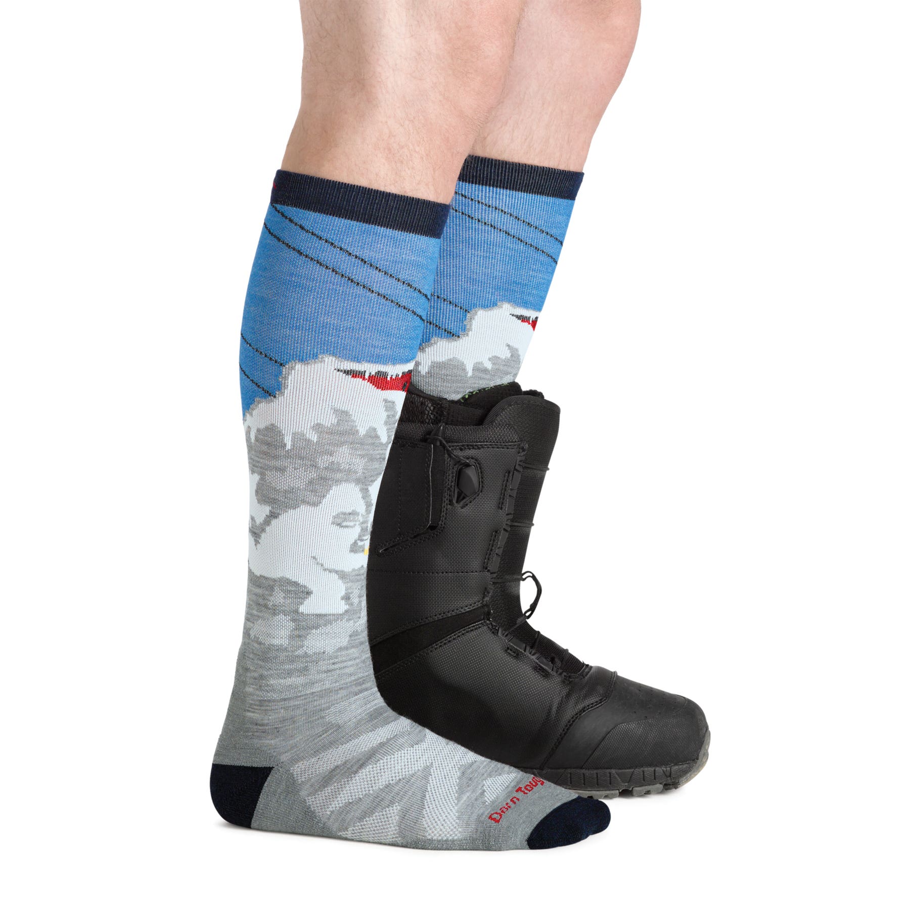 Darn Tough Men's Heady Yeti Over-the-Calf Midweight Ski & Snowboard Sock XL Gray