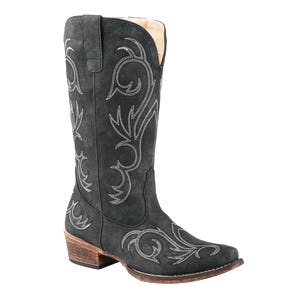 Roper Boots, 10, B W, All Over Embroider, Riley Western, Black, Faux Leather/Synthetic