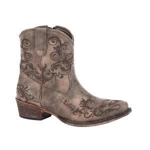Roper Fashion Shorty Boots, 8.5, B W, Laser Western, Short Stuff, Single Welt, Brown, Zipper